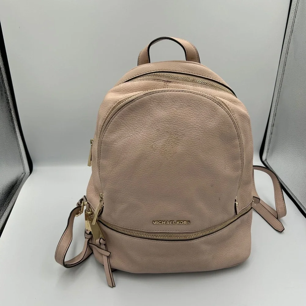 Michael Kors Rhea Backpack Womens Medium  Pink Pebbled Leather Gold Hardware